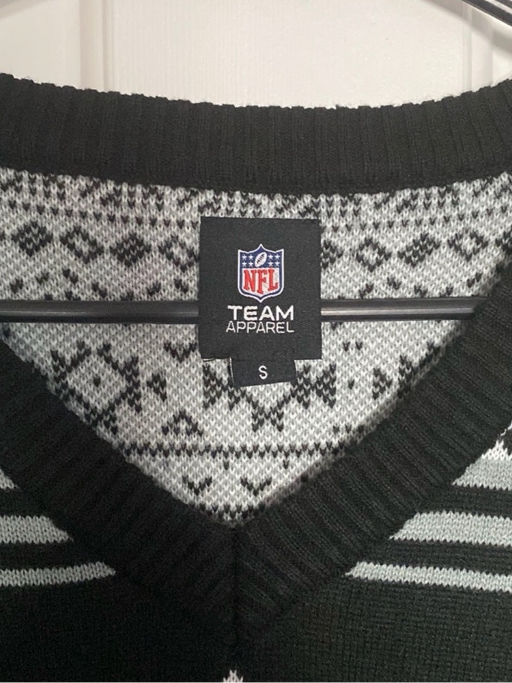 NFL Raiders Black and White V-Neck Team winter Christmas Sweater - Picture 6 of 7